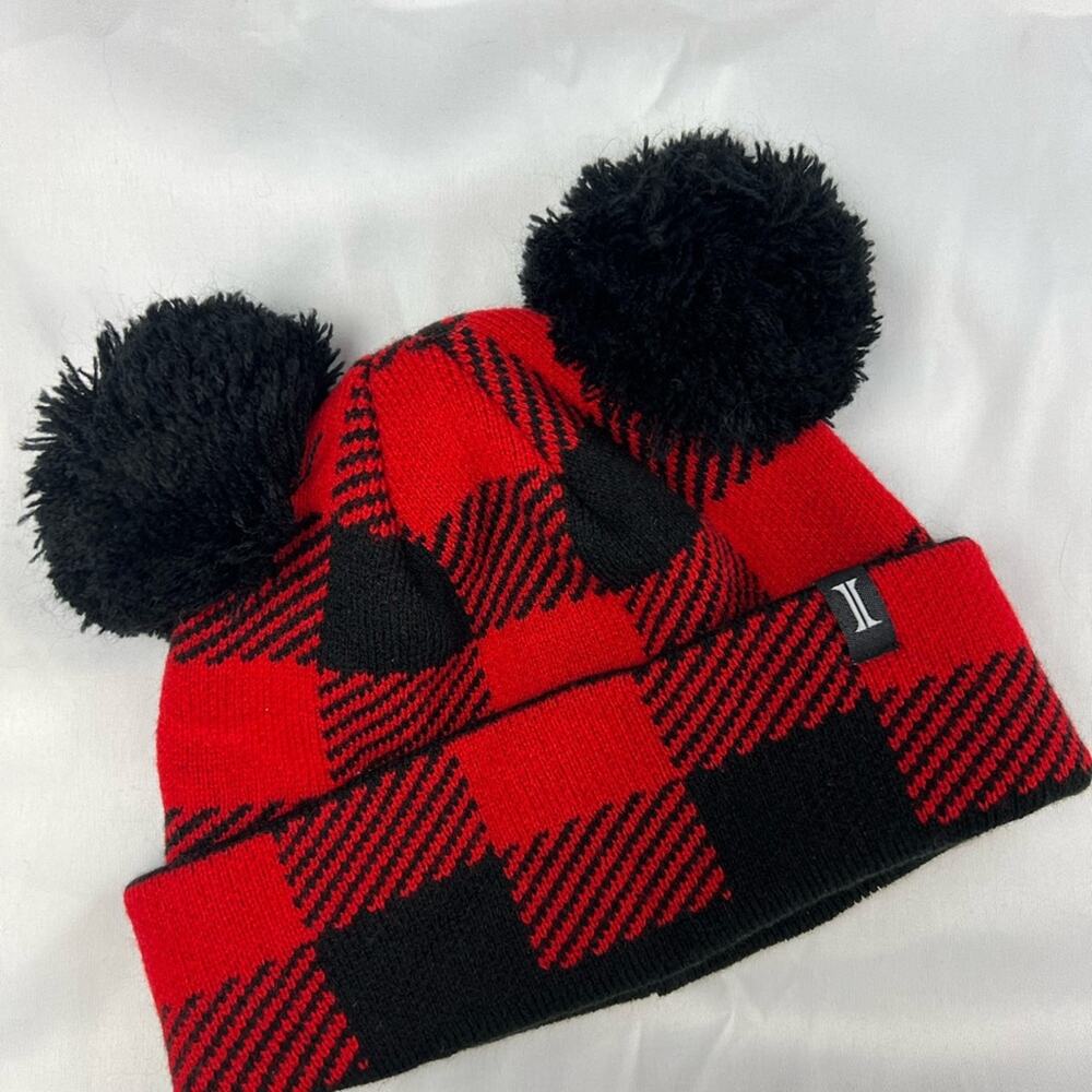 Jacob Ash Igloo Kids Beanie Buffalo Plaid One Size Beanie with Pom Pom Red Black
